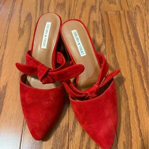 Chelsea & Violet Bold Red Suede Mules